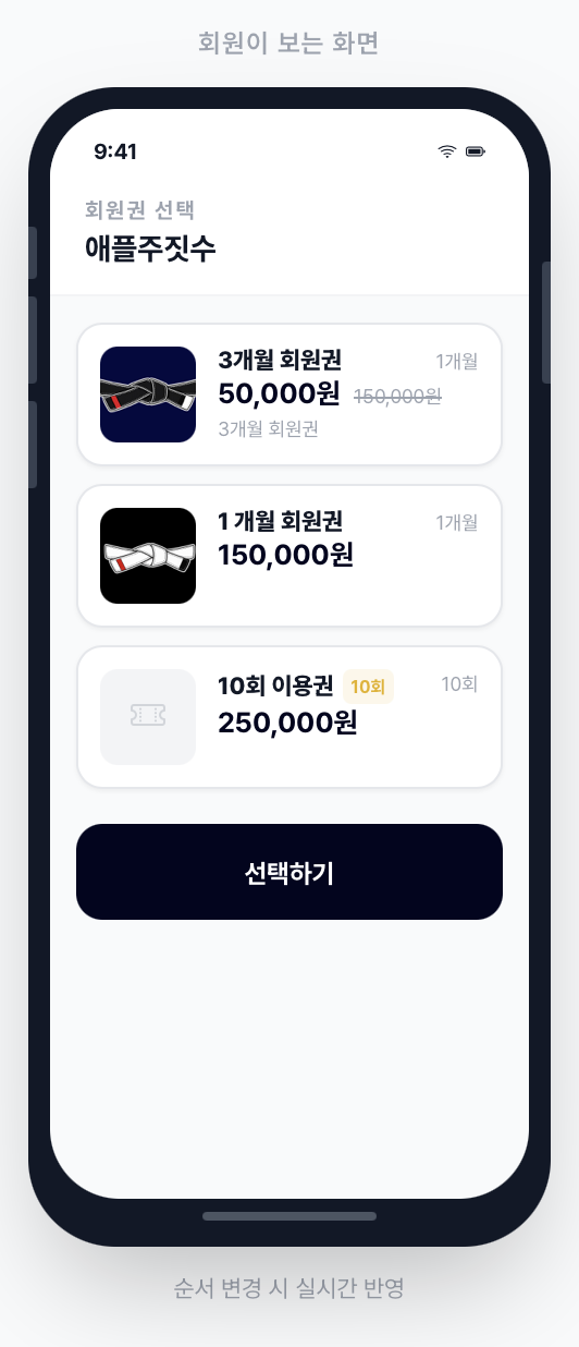 등록된 회원권 목록